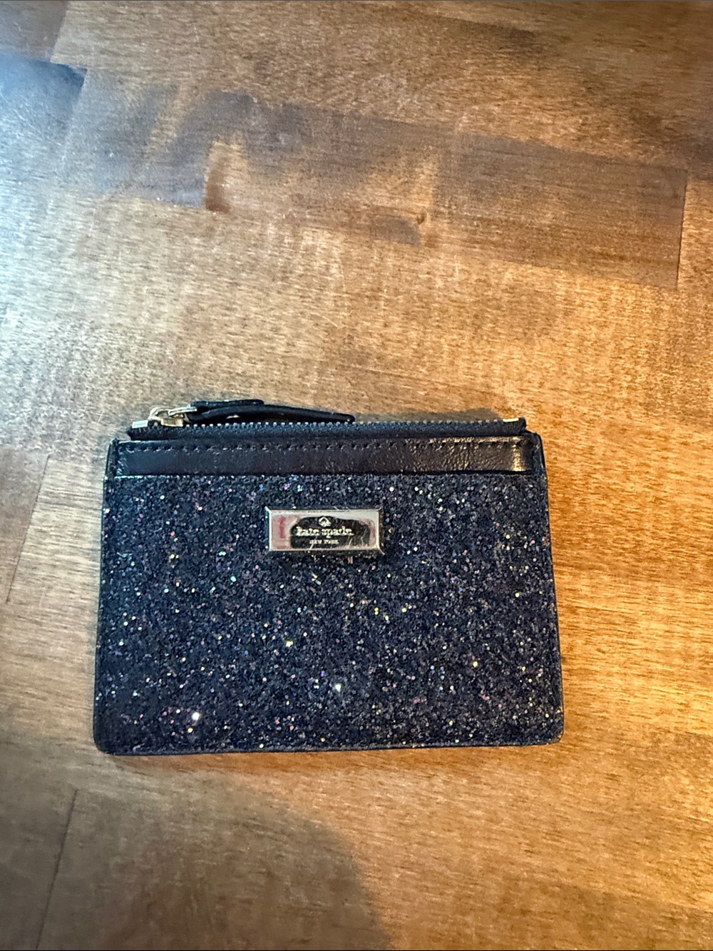 kate spade navy glitter card zip pouch